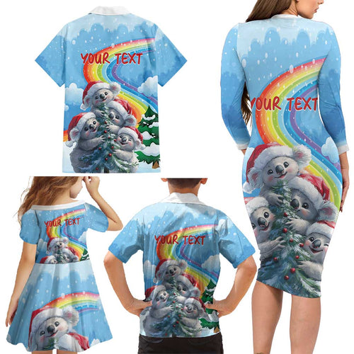 Personalised Australia Koala Christmas Family Matching Long Sleeve Bodycon Dress and Hawaiian Shirt Santa Claus Ho Ho Ho