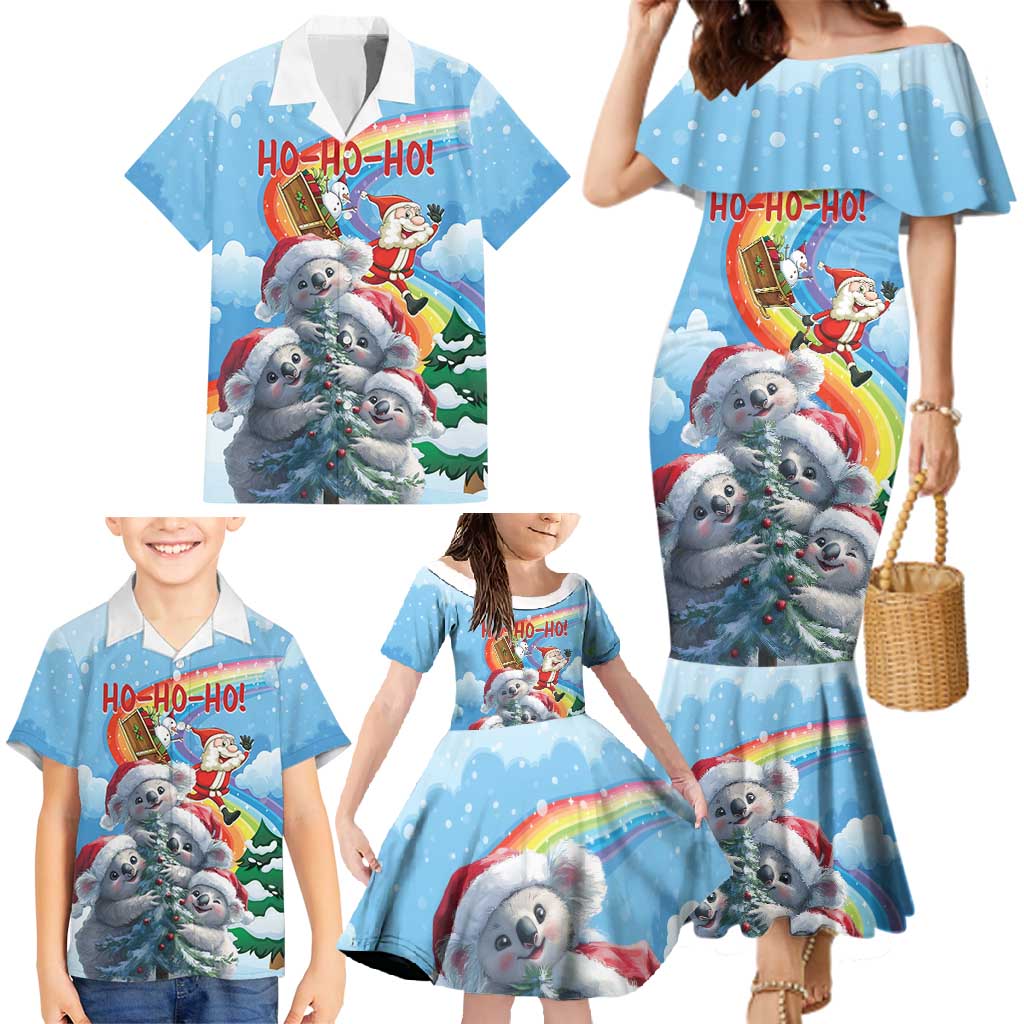 Personalised Australia Koala Christmas Family Matching Mermaid Dress and Hawaiian Shirt Santa Claus Ho Ho Ho