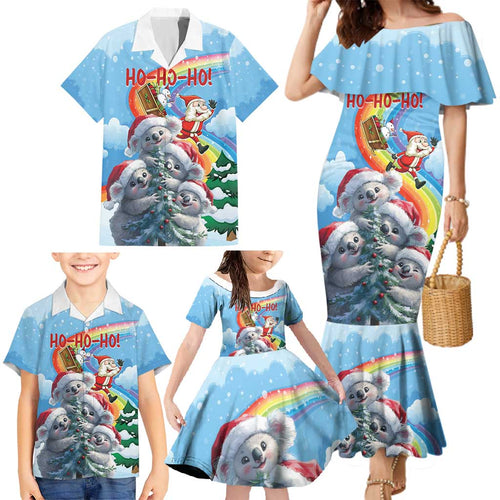 Personalised Australia Koala Christmas Family Matching Mermaid Dress and Hawaiian Shirt Santa Claus Ho Ho Ho