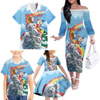 Personalised Australia Koala Christmas Family Matching Off The Shoulder Long Sleeve Dress and Hawaiian Shirt Santa Claus Ho Ho Ho