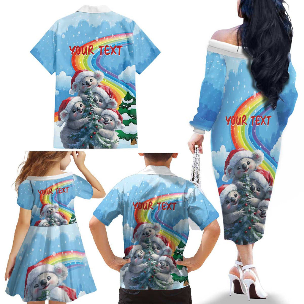 Personalised Australia Koala Christmas Family Matching Off The Shoulder Long Sleeve Dress and Hawaiian Shirt Santa Claus Ho Ho Ho