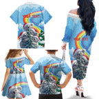 Personalised Australia Koala Christmas Family Matching Off The Shoulder Long Sleeve Dress and Hawaiian Shirt Santa Claus Ho Ho Ho
