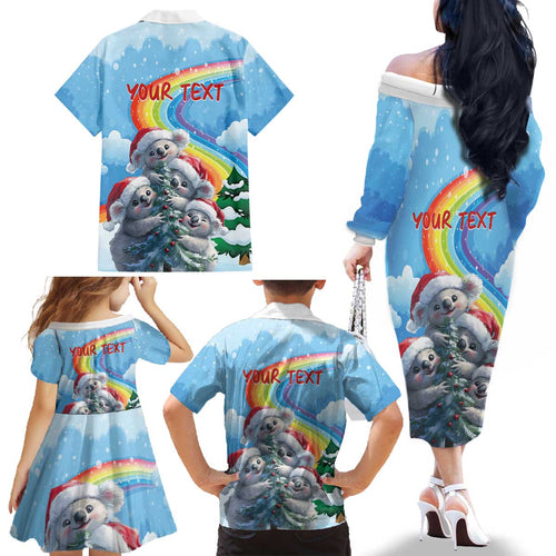 Personalised Australia Koala Christmas Family Matching Off The Shoulder Long Sleeve Dress and Hawaiian Shirt Santa Claus Ho Ho Ho