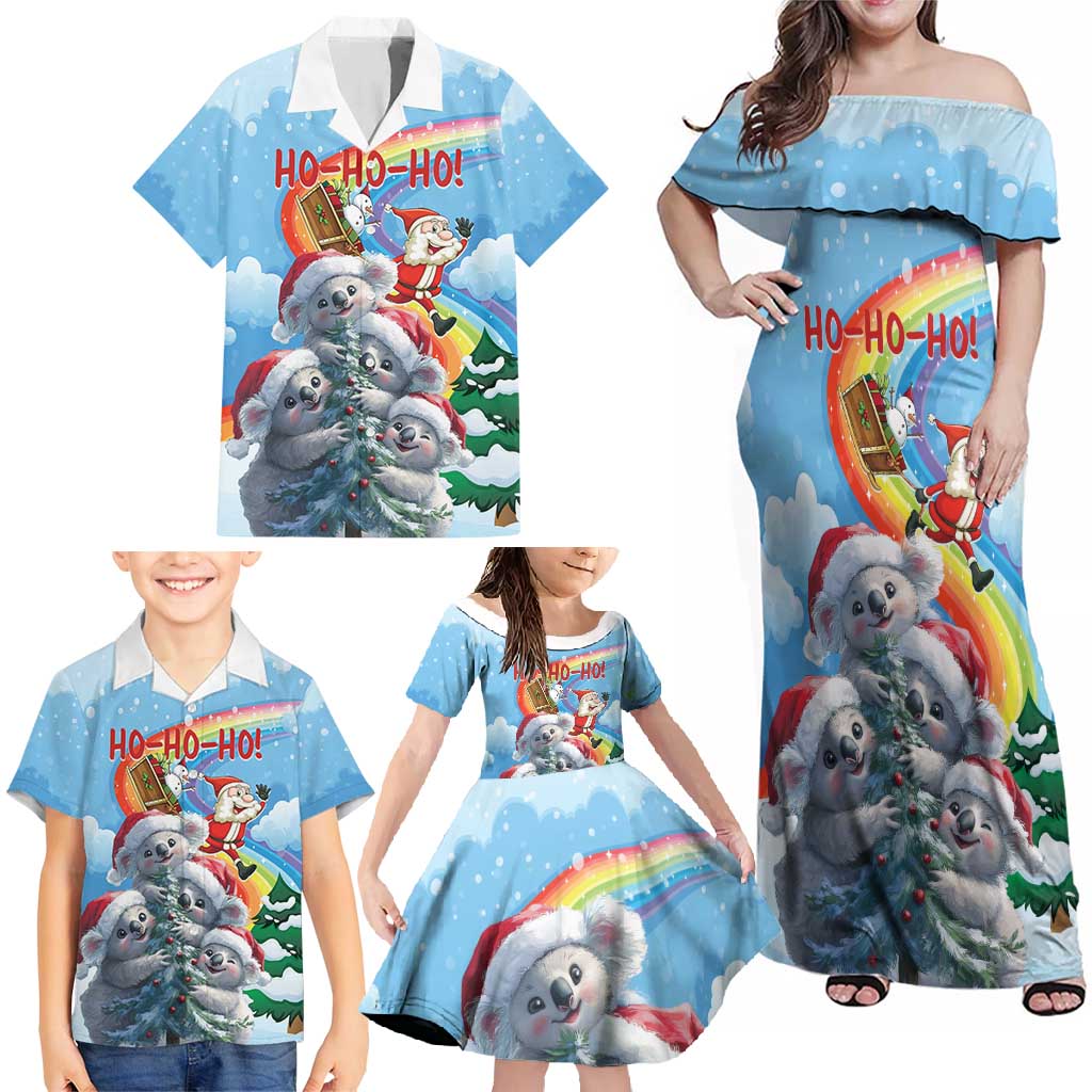 Personalised Australia Koala Christmas Family Matching Off Shoulder Maxi Dress and Hawaiian Shirt Santa Claus Ho Ho Ho