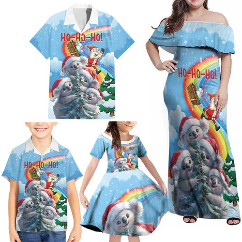 Personalised Australia Koala Christmas Family Matching Off Shoulder Maxi Dress and Hawaiian Shirt Santa Claus Ho Ho Ho