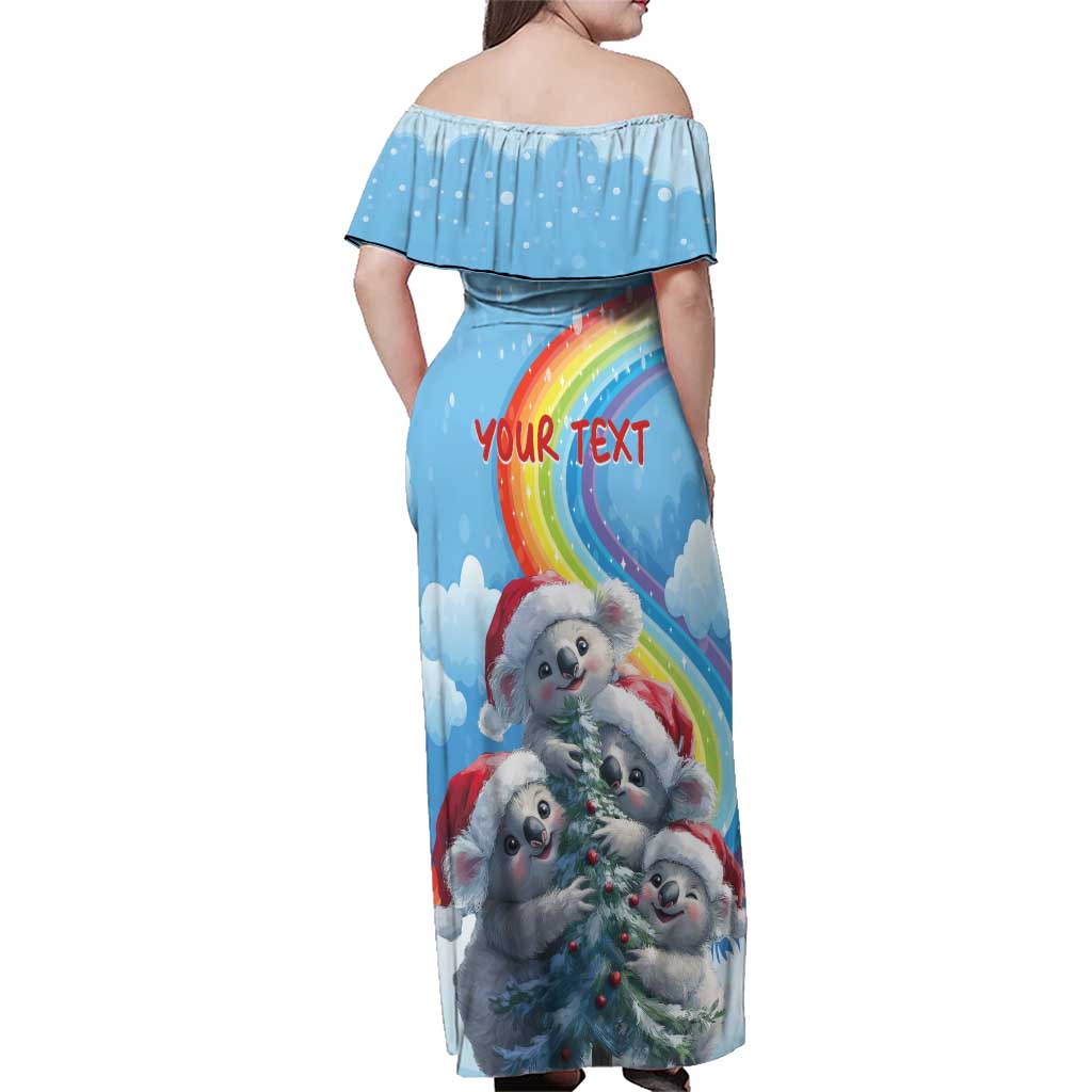 Personalised Australia Koala Christmas Family Matching Off Shoulder Maxi Dress and Hawaiian Shirt Santa Claus Ho Ho Ho