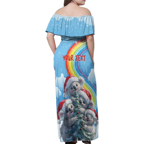 Personalised Australia Koala Christmas Family Matching Off Shoulder Maxi Dress and Hawaiian Shirt Santa Claus Ho Ho Ho