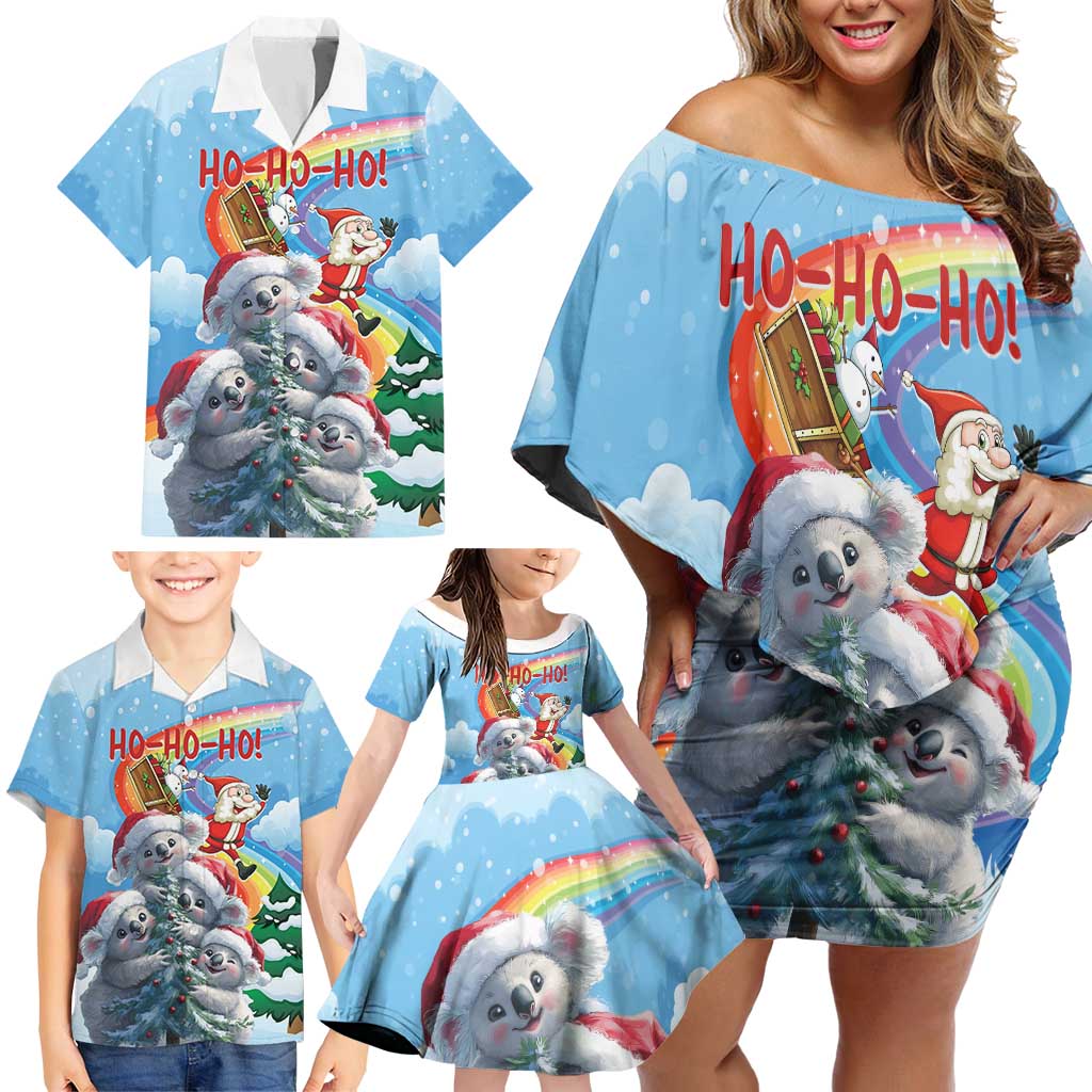Personalised Australia Koala Christmas Family Matching Off Shoulder Short Dress and Hawaiian Shirt Santa Claus Ho Ho Ho
