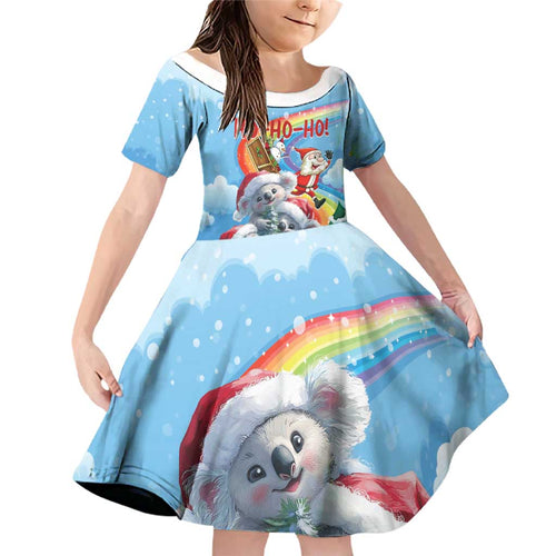 Personalised Australia Koala Christmas Family Matching Off Shoulder Short Dress and Hawaiian Shirt Santa Claus Ho Ho Ho
