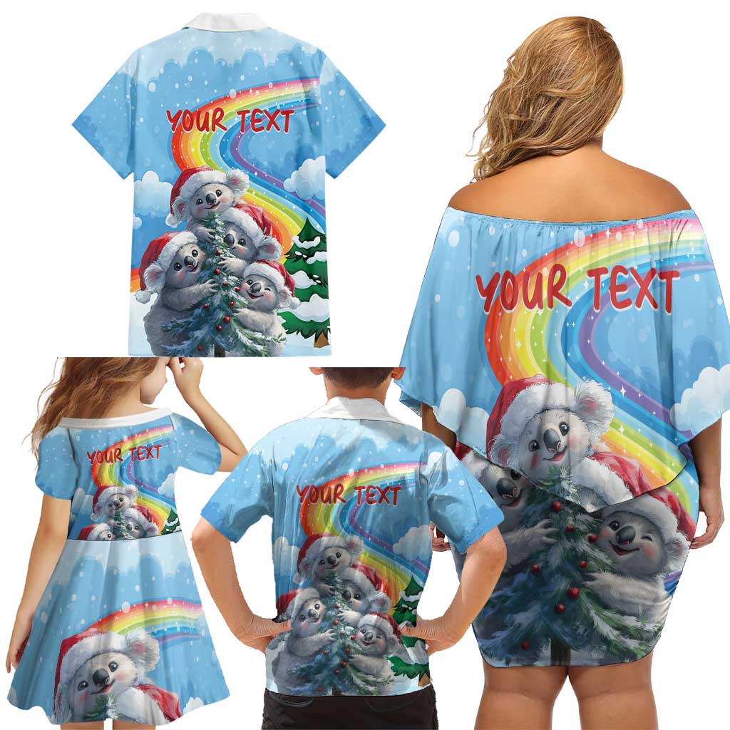 Personalised Australia Koala Christmas Family Matching Off Shoulder Short Dress and Hawaiian Shirt Santa Claus Ho Ho Ho