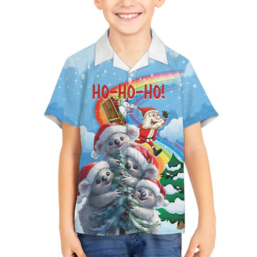 Personalised Australia Koala Christmas Family Matching Off Shoulder Short Dress and Hawaiian Shirt Santa Claus Ho Ho Ho