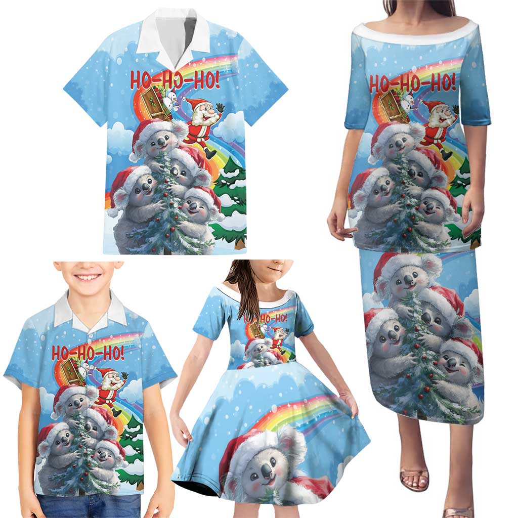 Personalised Australia Koala Christmas Family Matching Puletasi and Hawaiian Shirt Santa Claus Ho Ho Ho