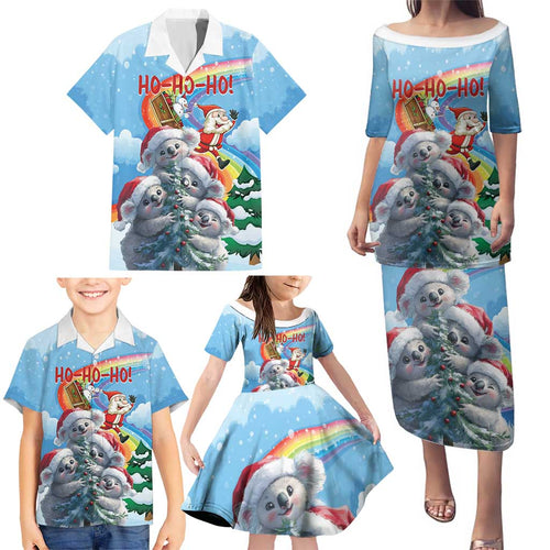 Personalised Australia Koala Christmas Family Matching Puletasi and Hawaiian Shirt Santa Claus Ho Ho Ho