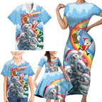 Personalised Australia Koala Christmas Family Matching Short Sleeve Bodycon Dress and Hawaiian Shirt Santa Claus Ho Ho Ho