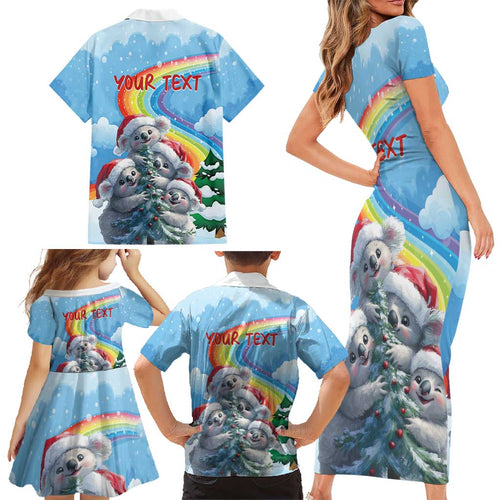 Personalised Australia Koala Christmas Family Matching Short Sleeve Bodycon Dress and Hawaiian Shirt Santa Claus Ho Ho Ho