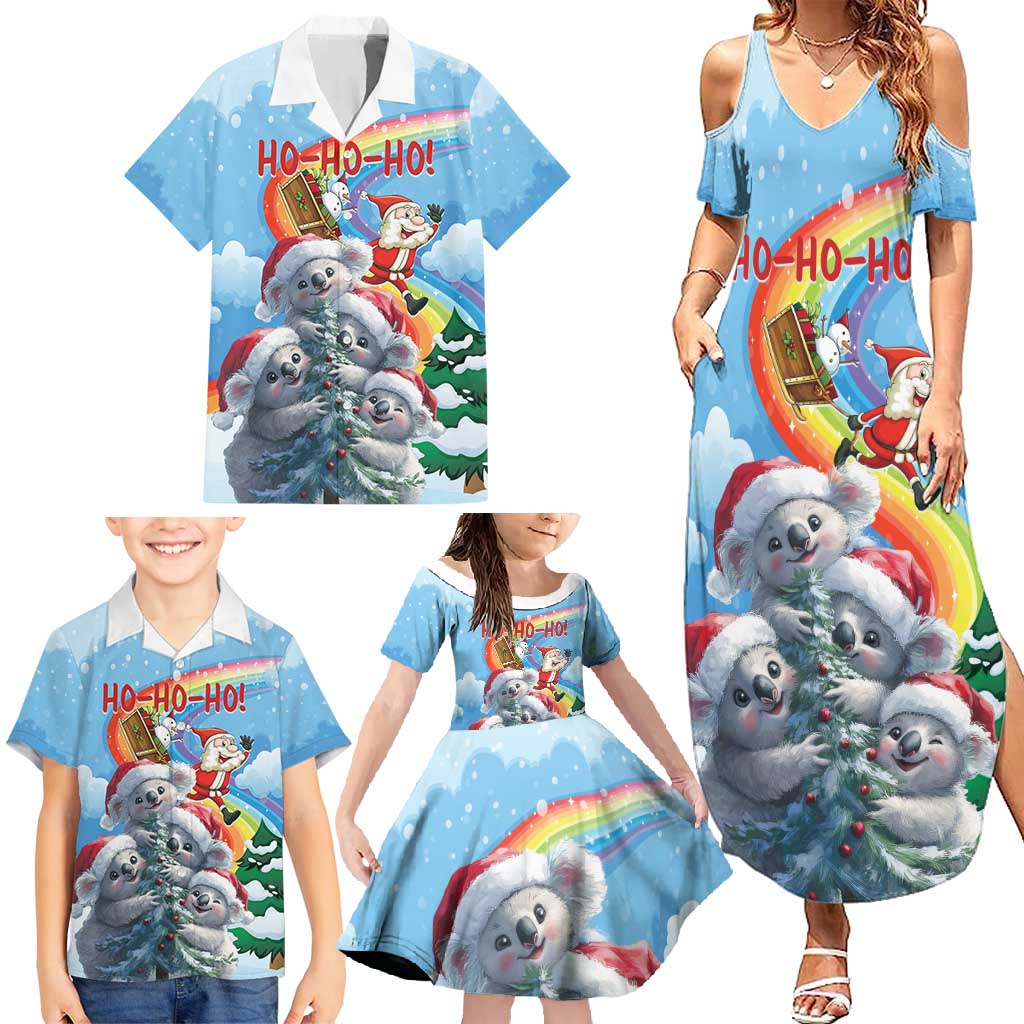 Personalised Australia Koala Christmas Family Matching Summer Maxi Dress and Hawaiian Shirt Santa Claus Ho Ho Ho