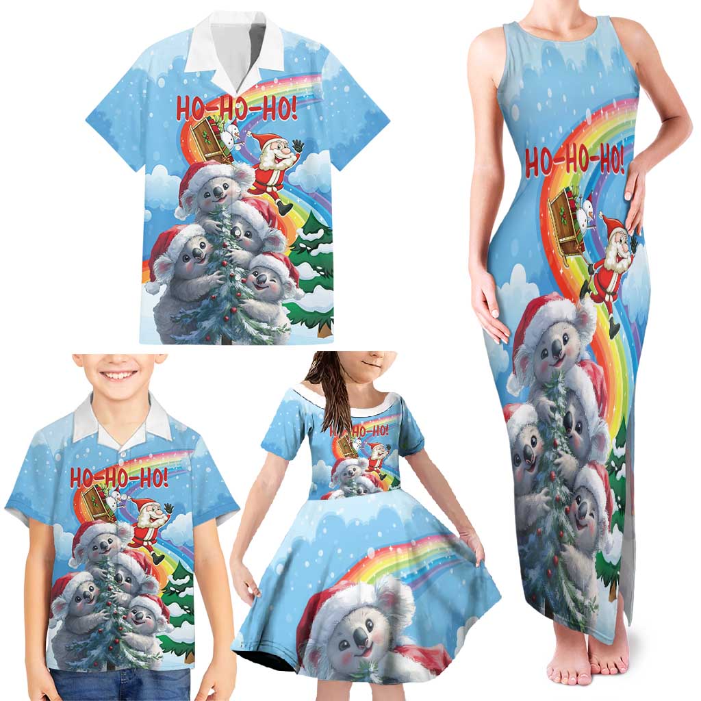 Personalised Australia Koala Christmas Family Matching Tank Maxi Dress and Hawaiian Shirt Santa Claus Ho Ho Ho
