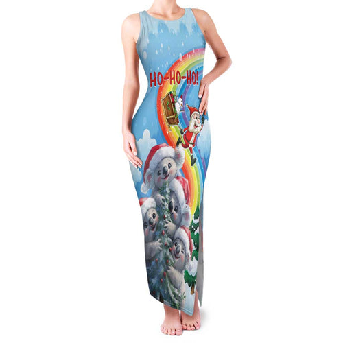 Personalised Australia Koala Christmas Family Matching Tank Maxi Dress and Hawaiian Shirt Santa Claus Ho Ho Ho