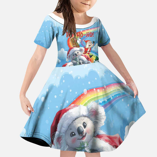 Personalised Australia Koala Christmas Kid Short Sleeve Dress Santa Claus Ho Ho Ho