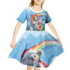 Personalised Australia Koala Christmas Kid Short Sleeve Dress Santa Claus Ho Ho Ho