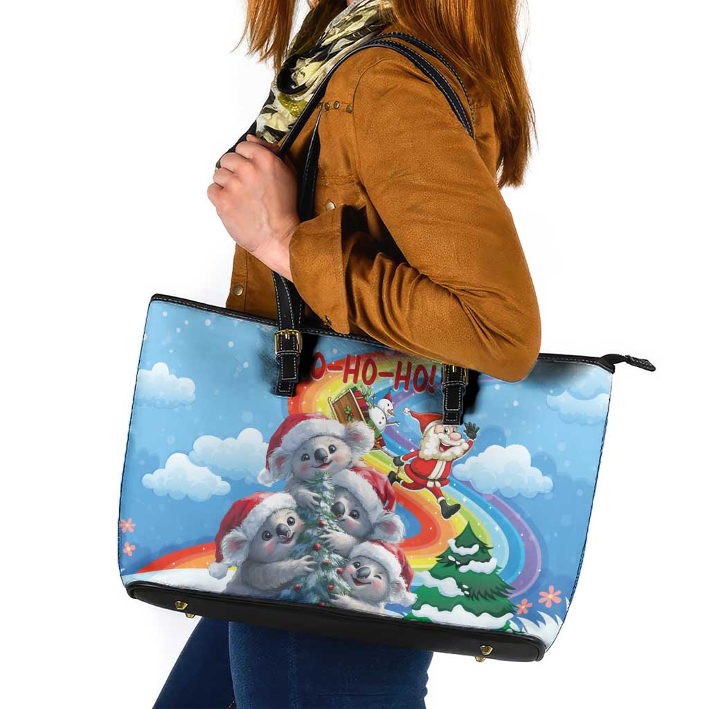 Australia Koala Christmas Leather Tote Bag Santa Claus Ho Ho Ho