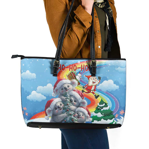 Australia Koala Christmas Leather Tote Bag Santa Claus Ho Ho Ho