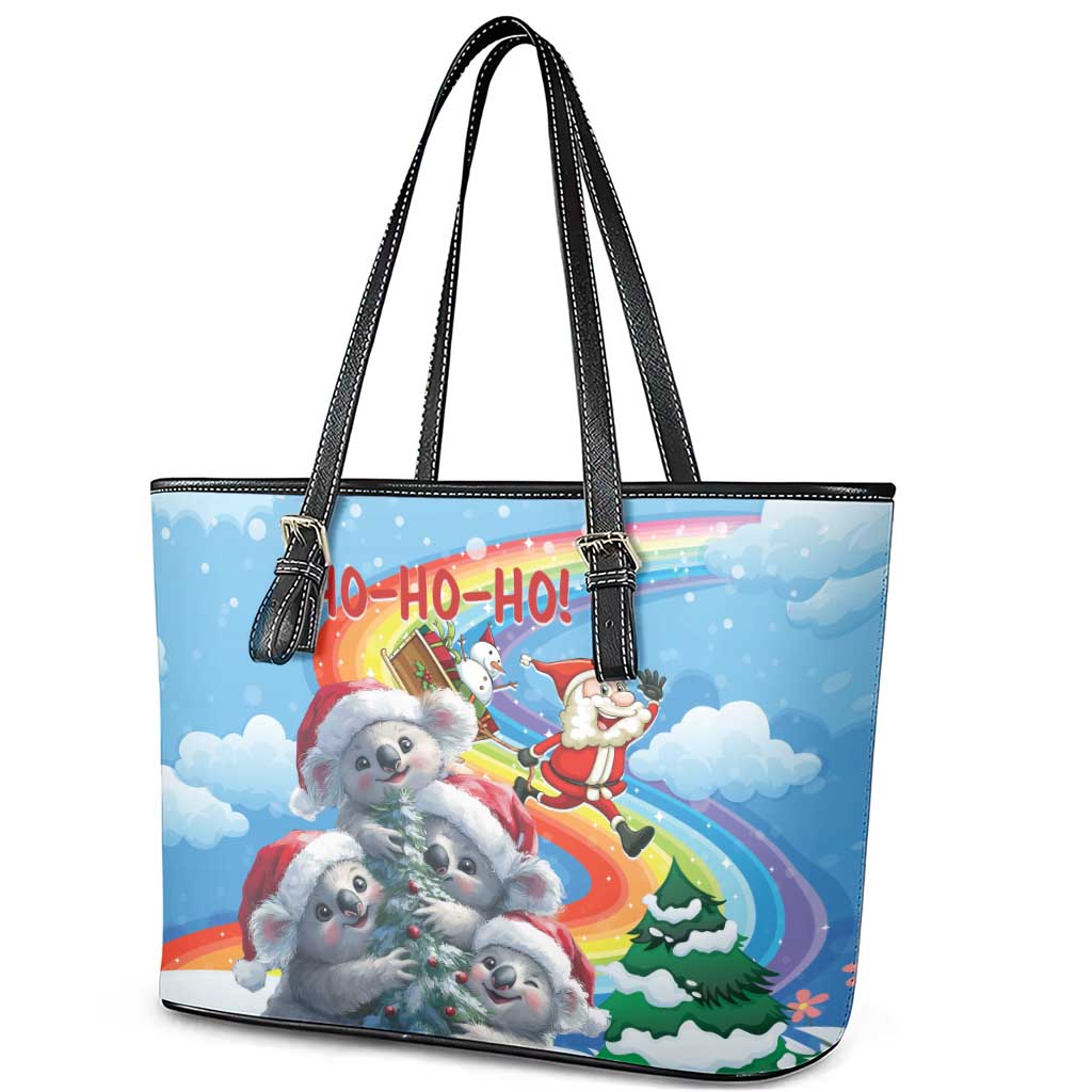Australia Koala Christmas Leather Tote Bag Santa Claus Ho Ho Ho