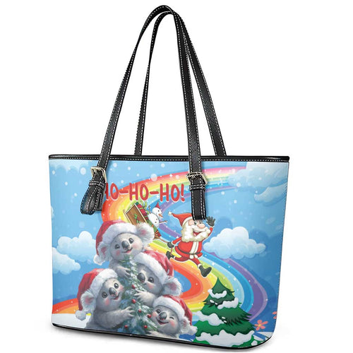 Australia Koala Christmas Leather Tote Bag Santa Claus Ho Ho Ho