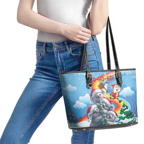 Australia Koala Christmas Leather Tote Bag Santa Claus Ho Ho Ho