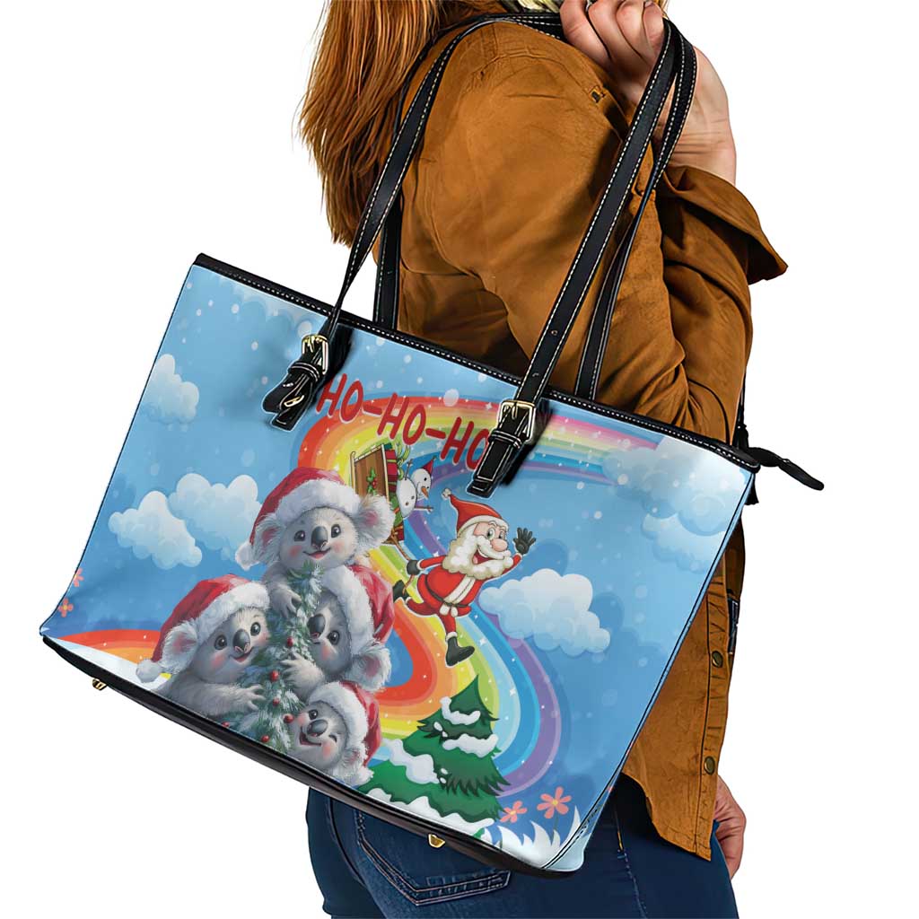 Australia Koala Christmas Leather Tote Bag Santa Claus Ho Ho Ho
