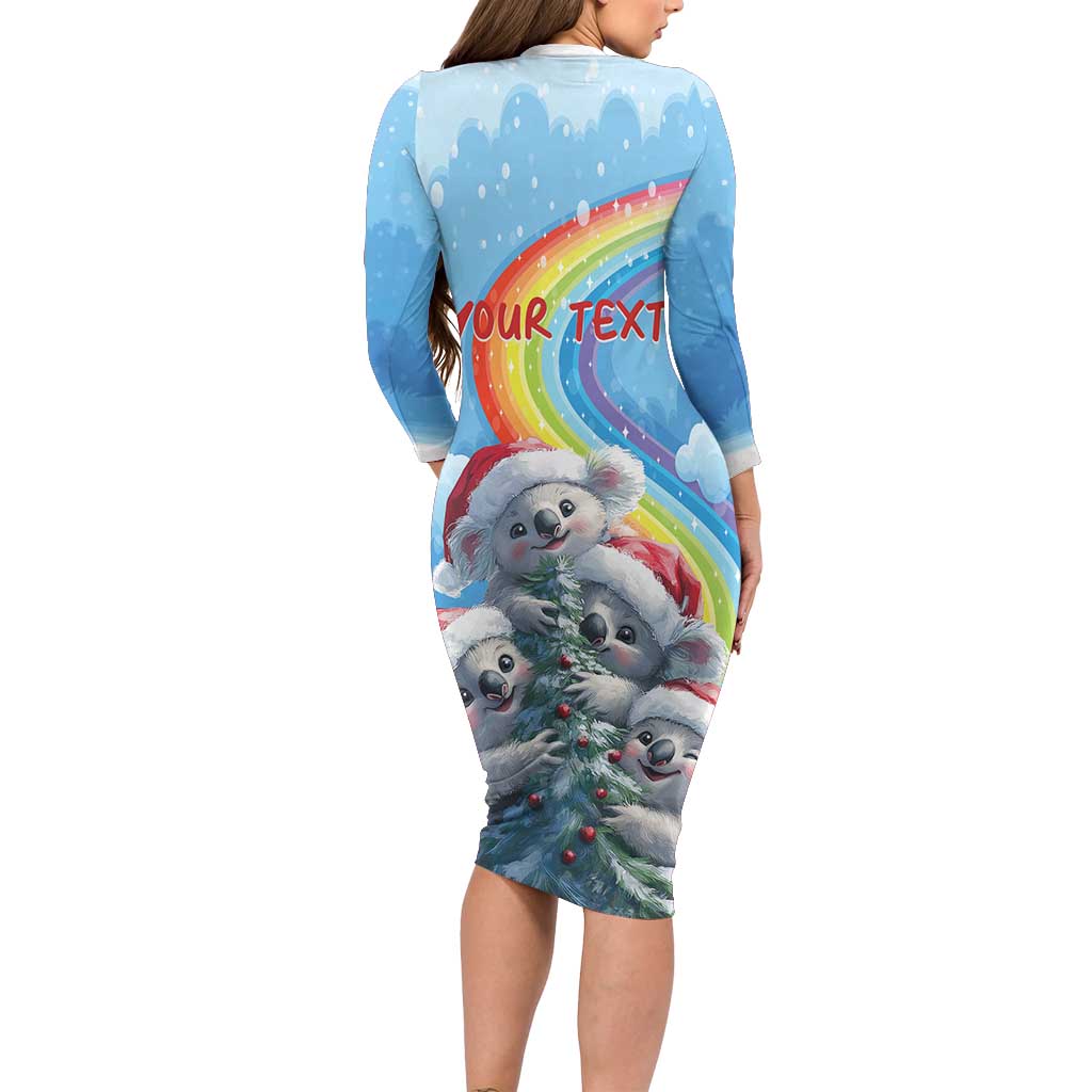 Personalised Australia Koala Christmas Long Sleeve Bodycon Dress Santa Claus Ho Ho Ho