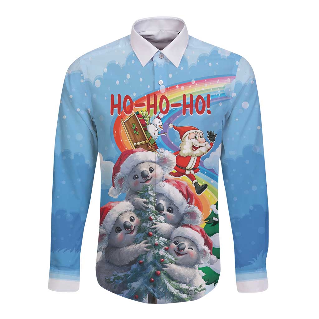 Personalised Australia Koala Christmas Long Sleeve Button Shirt Santa Claus Ho Ho Ho