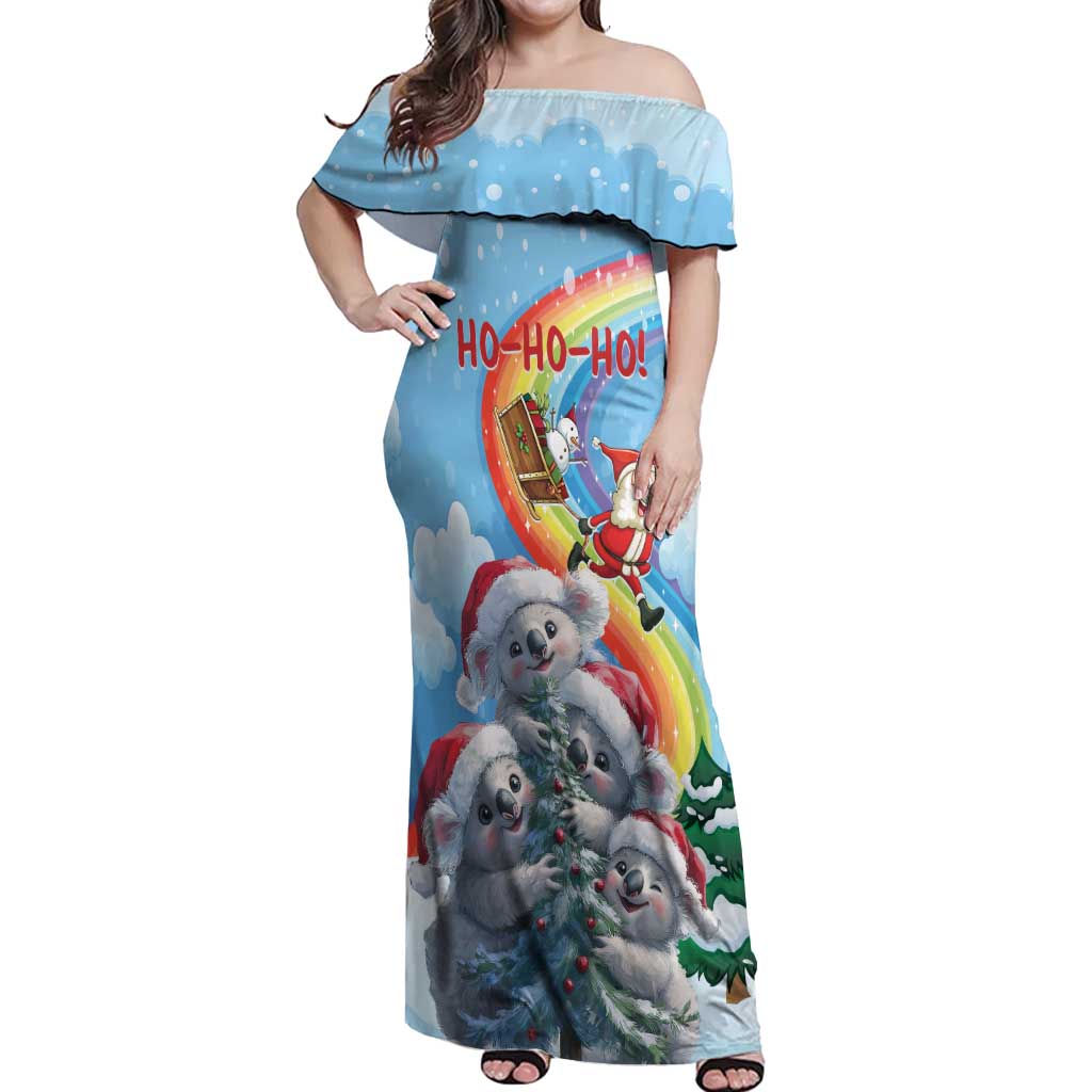 Personalised Australia Koala Christmas Off Shoulder Maxi Dress Santa Claus Ho Ho Ho