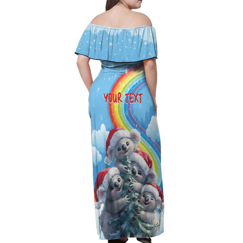 Personalised Australia Koala Christmas Off Shoulder Maxi Dress Santa Claus Ho Ho Ho