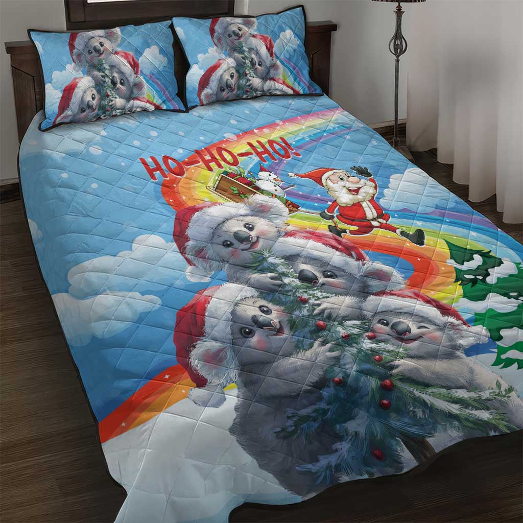 Australia Koala Christmas Quilt Bed Set Santa Claus Ho Ho Ho