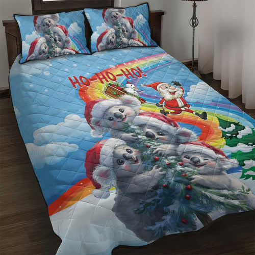 Australia Koala Christmas Quilt Bed Set Santa Claus Ho Ho Ho