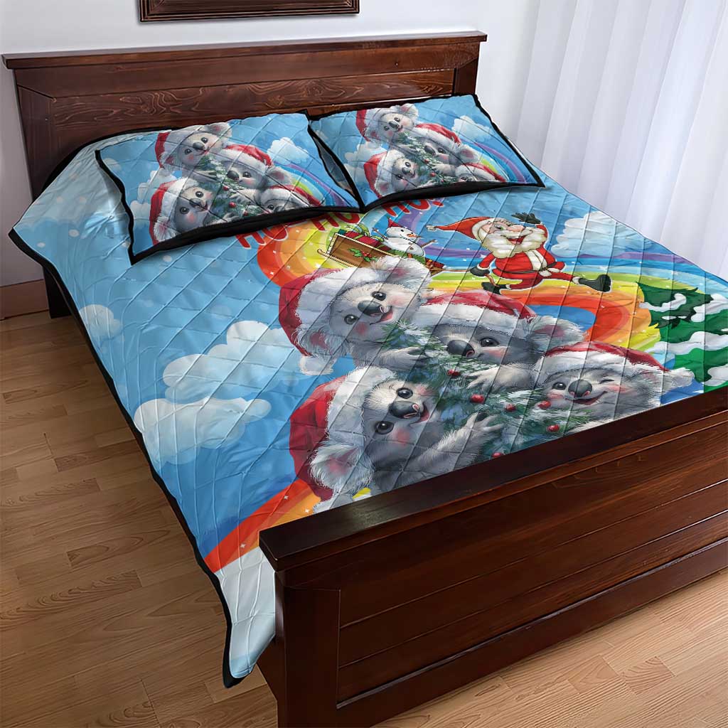 Australia Koala Christmas Quilt Bed Set Santa Claus Ho Ho Ho