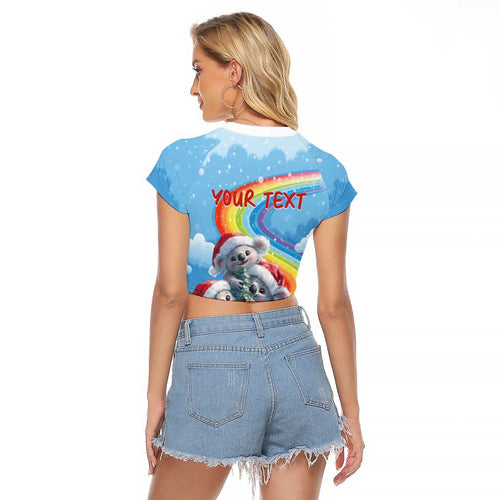 Personalised Australia Koala Christmas Raglan Cropped T Shirt Santa Claus Ho Ho Ho