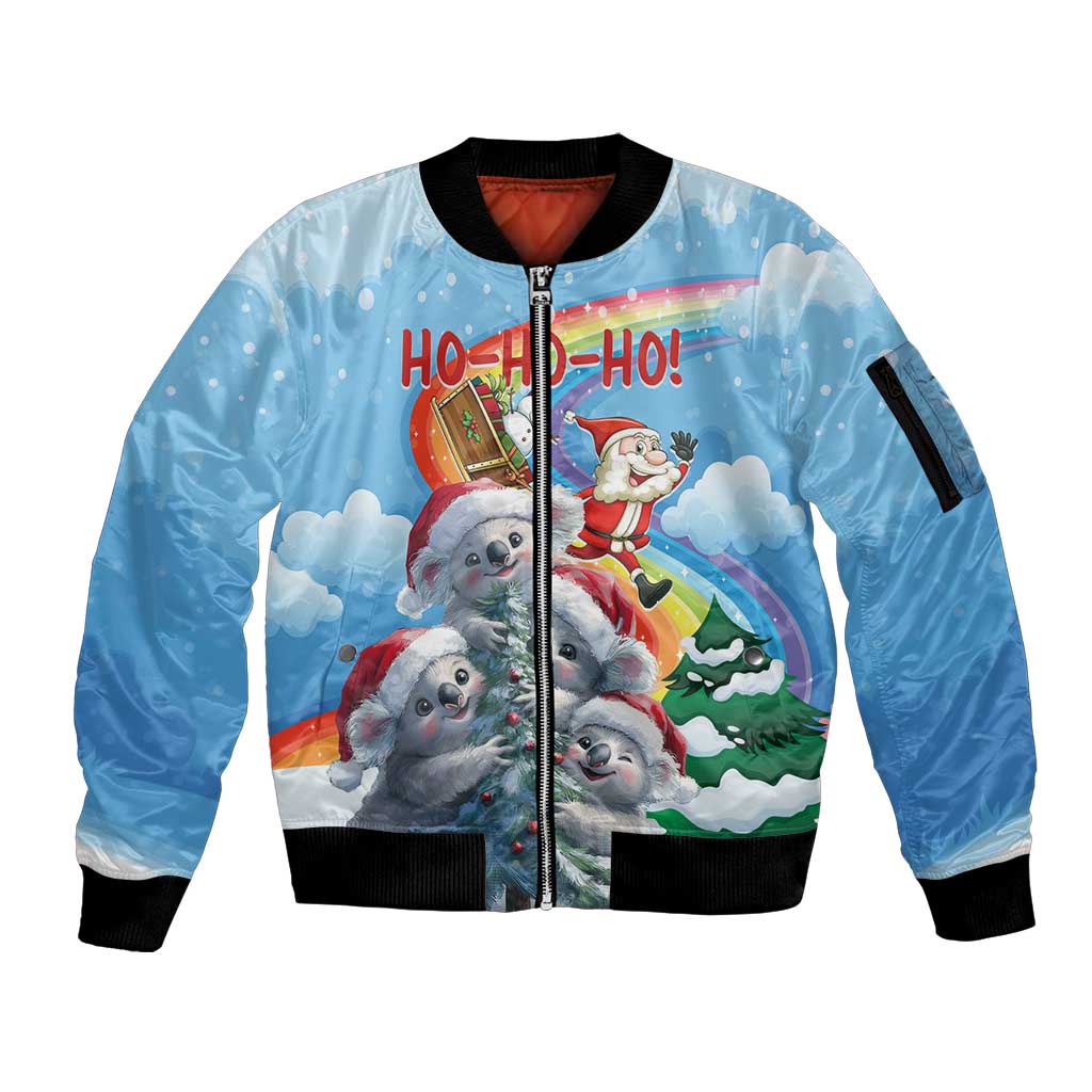 Personalised Australia Koala Christmas Sleeve Zip Bomber Jacket Santa Claus Ho Ho Ho