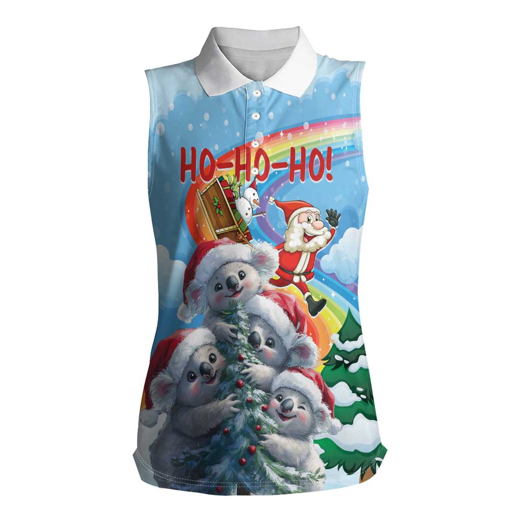 Personalised Australia Koala Christmas Women Sleeveless Polo Shirt Santa Claus Ho Ho Ho