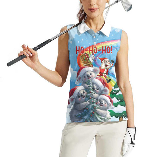 Personalised Australia Koala Christmas Women Sleeveless Polo Shirt Santa Claus Ho Ho Ho