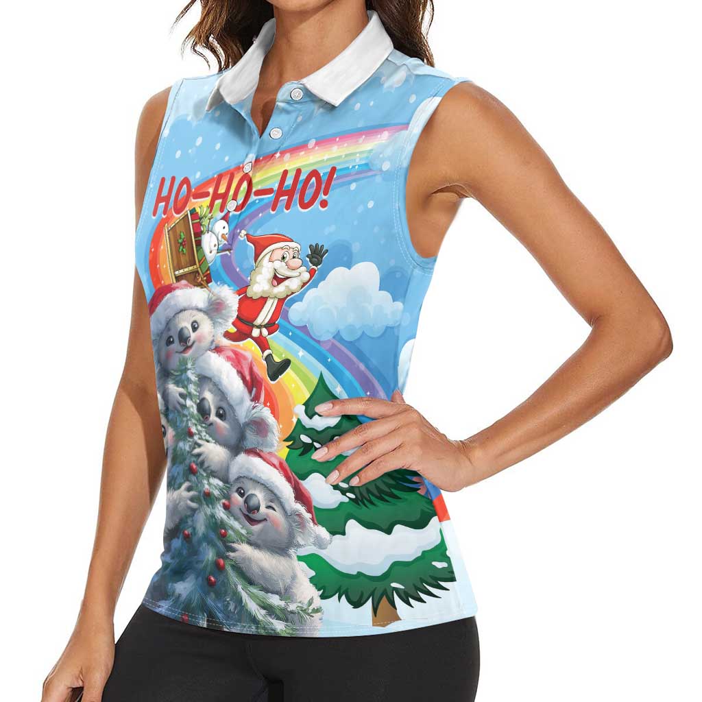 Personalised Australia Koala Christmas Women Sleeveless Polo Shirt Santa Claus Ho Ho Ho