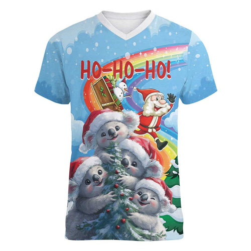 Personalised Australia Koala Christmas Women V-Neck T-Shirt Santa Claus Ho Ho Ho