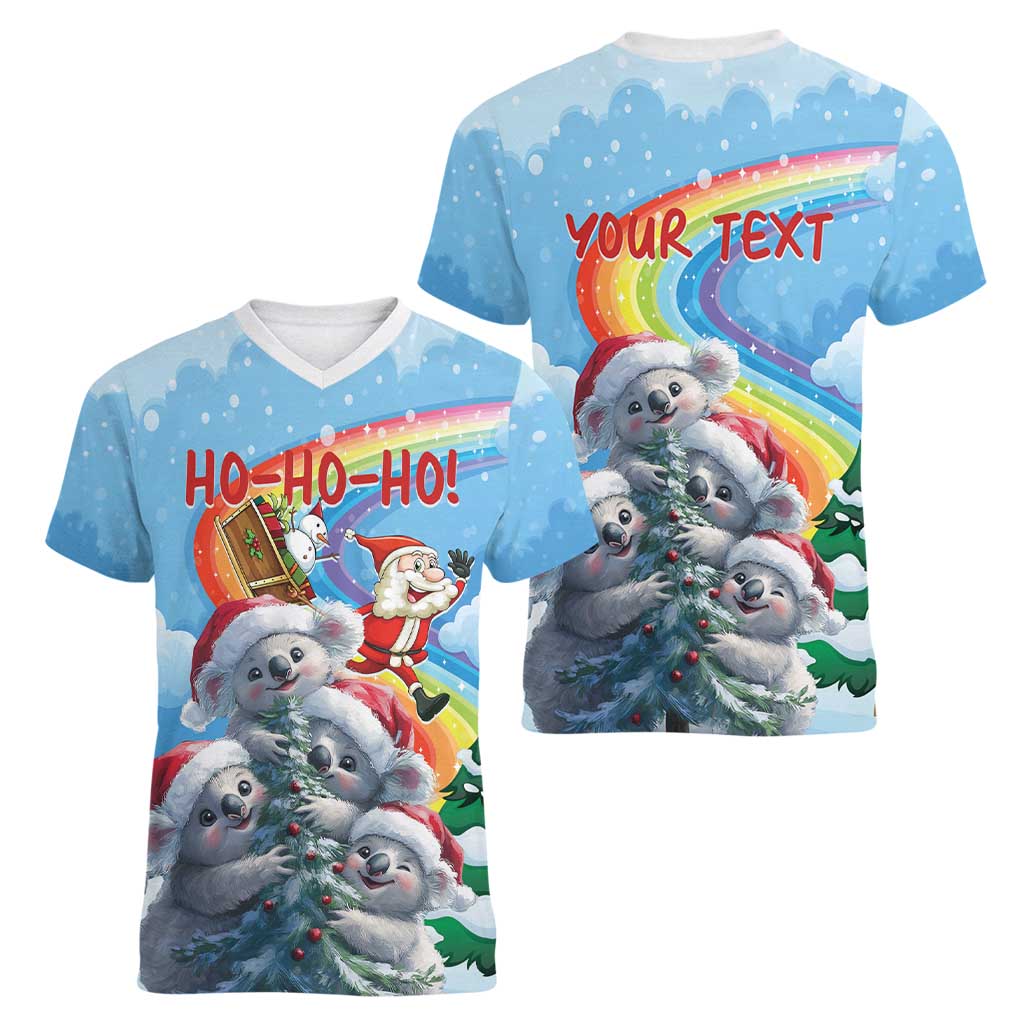 Personalised Australia Koala Christmas Women V-Neck T-Shirt Santa Claus Ho Ho Ho