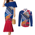 Australia Day Kangaroo and Koala With Flag Couples Matching Mermaid Dress and Long Sleeve Button Shirt