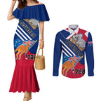 Australia Day Kangaroo and Koala With Flag Couples Matching Mermaid Dress and Long Sleeve Button Shirt