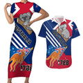Australia Day Kangaroo and Koala With Flag Couples Matching Short Sleeve Bodycon Dress and Hawaiian Shirt