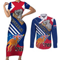 Australia Day Kangaroo and Koala With Flag Couples Matching Short Sleeve Bodycon Dress and Long Sleeve Button Shirt