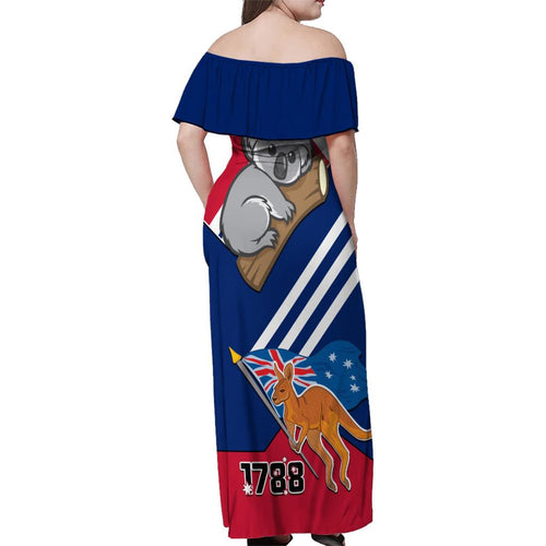 Australia Day Kangaroo and Koala With Flag Family Matching Off Shoulder Maxi Dress and Hawaiian Shirt