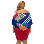 Australia Day Kangaroo and Koala With Flag Family Matching Off Shoulder Short Dress and Hawaiian Shirt